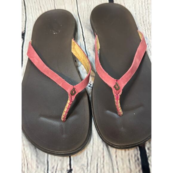 OluKai Ho’Opio Sandals With Pink Leather Straps Size 8 - Picture 1 of 4